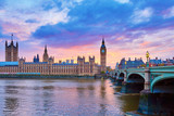 Fototapeta Londyn - Big Ben and Westminster Bridge with river Thames