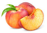 Fototapeta  - Peach. Fruit with slice isolated on white background