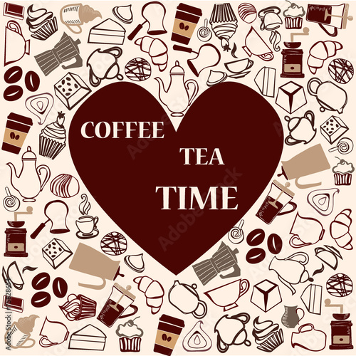 Fototapeta na wymiar Cofffe and tea time cute seamless pattern