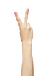 © VERSUSstudio - Hand with two fingers up in the peace or victory symbol