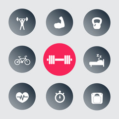 Canvas Print - fitness, health, gym trendy icons on circles vector illustration