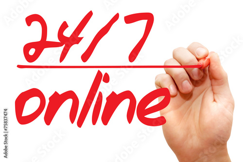 Fényképezés Hand writing 24/7 online with red marker, business concept