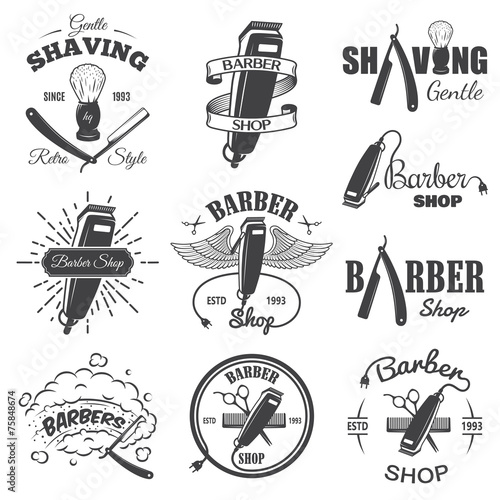Leinwand Poster Zweiter Satz Weinlese-Friseursalonembleme.