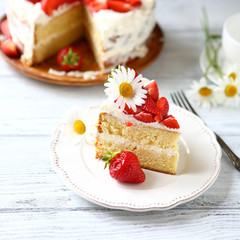 Wall Mural - Piece of cake with strawberries