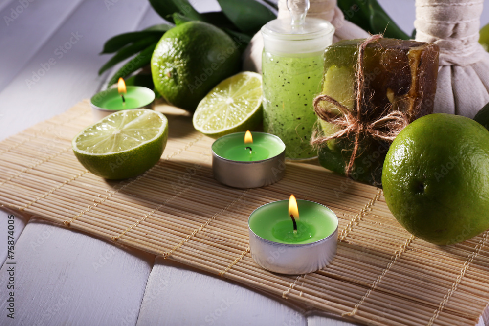 Spa composition with lime and compress balls