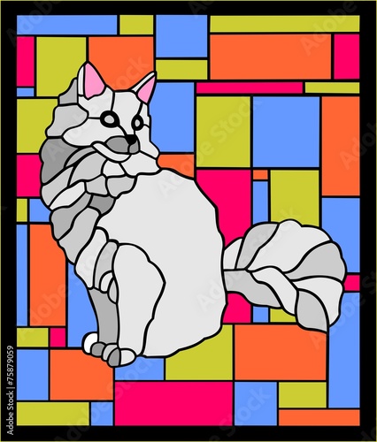 Naklejka - mata magnetyczna na lodówkę stained glass cat 2