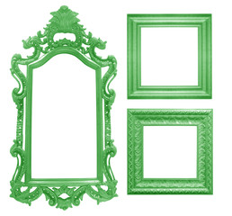 Set of green vintage frame isolated on white background