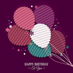 Wall Mural - Birthday card with balloons in the style of flat folded paper.