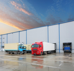 Cargo truck at warehouse building