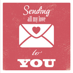 Wall Mural - Vintage valentine's day card concept design with envelope,