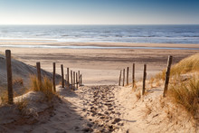 Sand Path To North Sea At Sunset