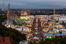 View Of The Oktoberfest In Munich At Night.