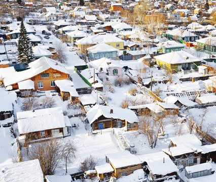 Aerial view of houses at winter season