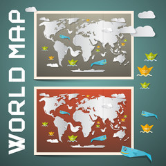 Wall Mural - World Maps - Paper Vector Set