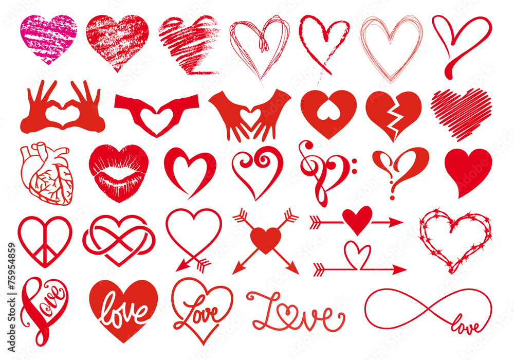 Heart and love, big vector set - obrazy, fototapety, plakaty 