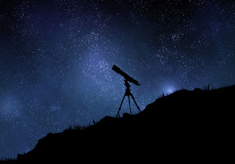 Wall Mural - Starry sky with silhouette of telescope