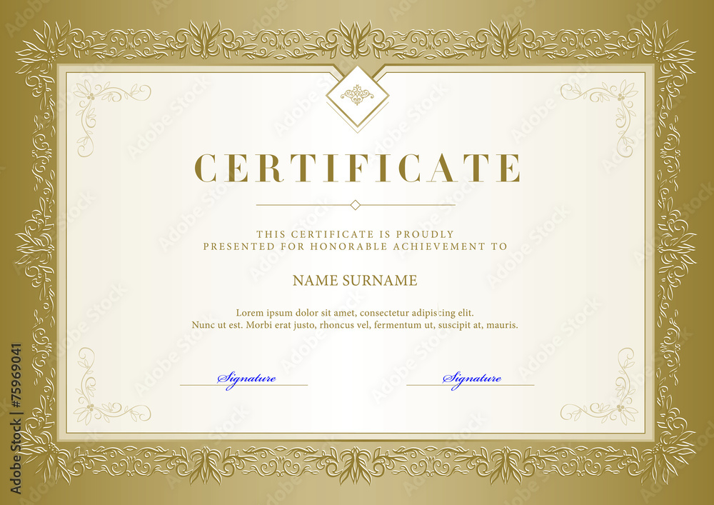 Vector illustration of gold detailed certificate