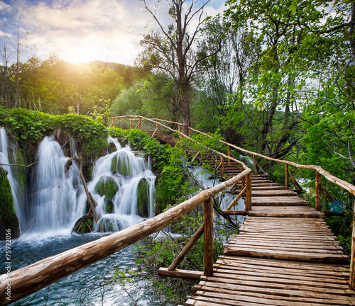 Fototapeta na wymiar Beautiful view of waterfalls in Plitvice Lakes National Park.