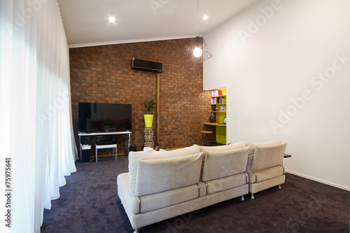 Renovated 70s Exposed Brick Wall Apartment Living Room Buy This