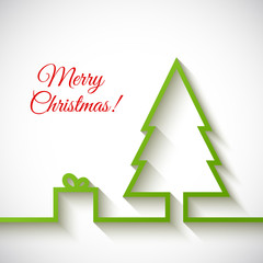 Wall Mural - Christmas tree with gift box in flat style on white background