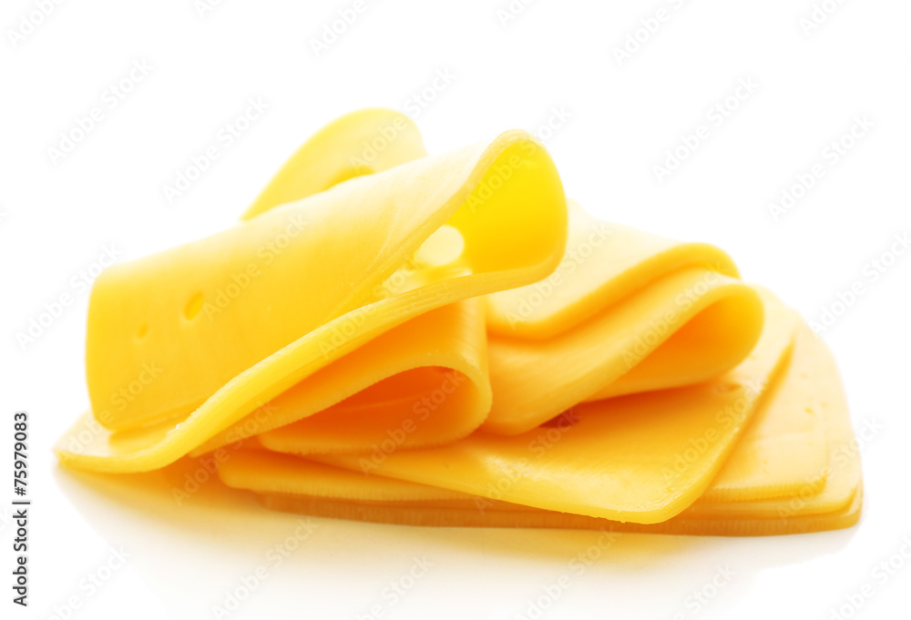 Sliced cheese isolated on white background