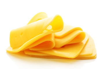 Wall Mural - Sliced cheese isolated on white background