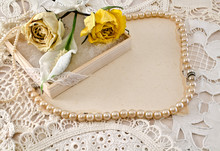 Delicate Frame With Dried Flowers And Pearl Beads