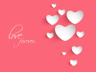 Sticker - Glossy hearts on pink background for Happy Valentines Day.