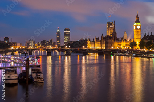 Big Ben and Westminster Bridge at dusk, London, UK Tableau sur Toile