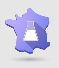 Sticker - long shadow France map icon with a chemical test tube