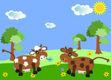 Fototapeta Pokój dzieciecy - Cows grazing on a green meadow