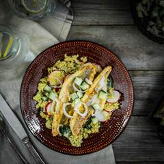 Wall Mural - Grilled catfish with quinoa and radish salad