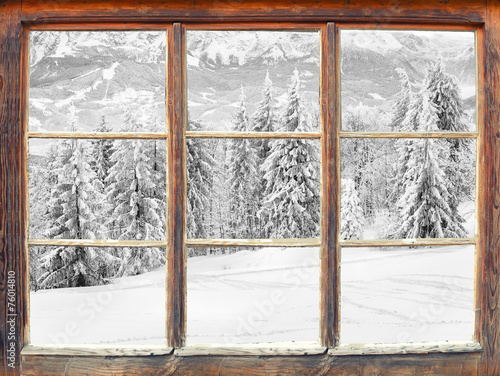 Fototapeta na wymiar Fensterblick Winterlandschaft