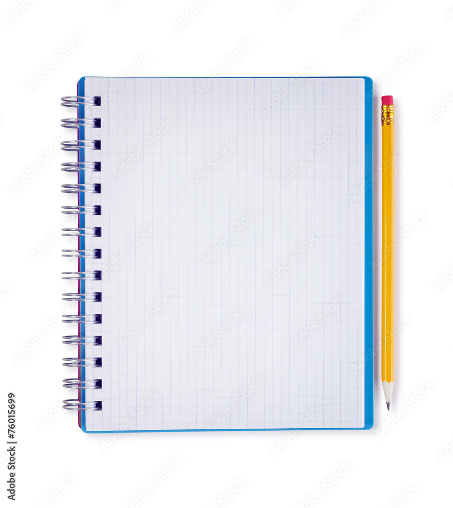 Blank notebook and pencil, isolated on white with clipping path - obrazy, fototapety, plakaty 