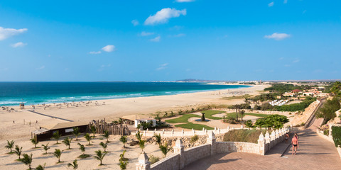 Panoramic view of Chaves beach Praia de Chaves in Boavista Cape