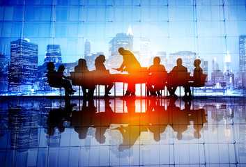 Wall Mural - Back Lit Business People Discussion Cityscape Meeting Concept