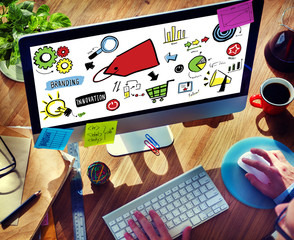 Canvas Print - Businessman Branding Marketing Strategy Digital Devices Concept