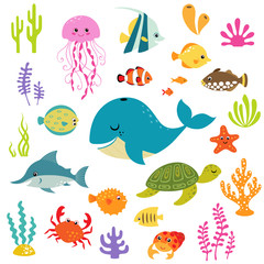 Wall Mural - Cute underwater world