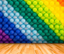 Colorful Balloons Background With Wood Floor