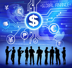 Poster - Silhouettes of Business People and Global Finance Concept