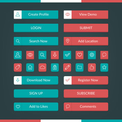 Wall Mural - flat web button and icon set