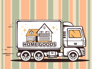 Wall Mural - Vector illustration of truck free and fast delivering home goods