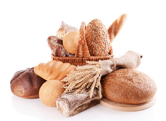 Wall Mural - Different bread isolated on white