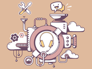 Wall Mural - Vector illustration of mechanism with headphone support and rele