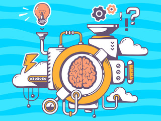 Wall Mural - Vector illustration of mechanism to research brain and relevant