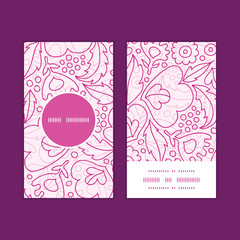 Wall Mural - Vector pink flowers lineart vertical round frame pattern