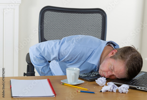 Mature Man Falling Asleep At Work Buy This Stock Photo And