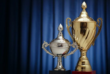 Wall Mural - winner award cups : gold and silver signs
