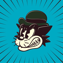 Vintage Toons: Retro Cartoon Angry Cat Character Grinding Teeth