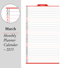March, Montly Planner Calendar - 2015